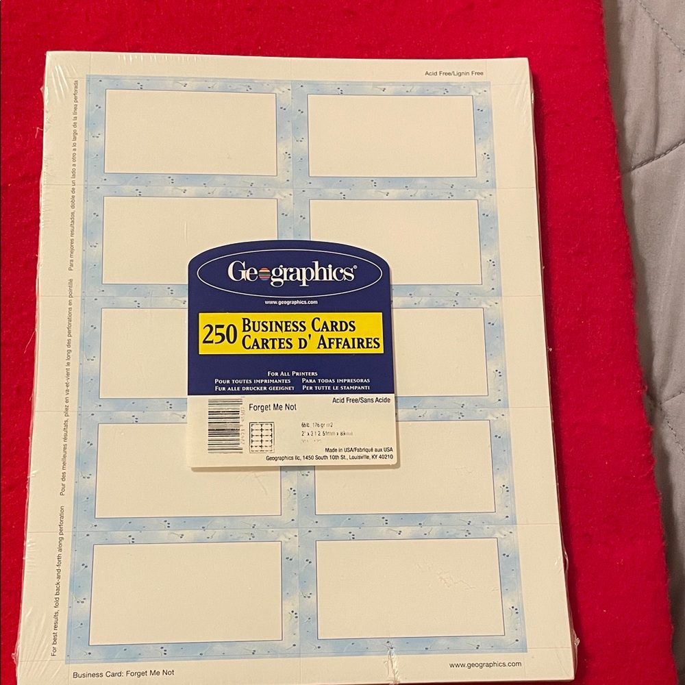 Geographics Business Cards with Forget Me Not Blue Border